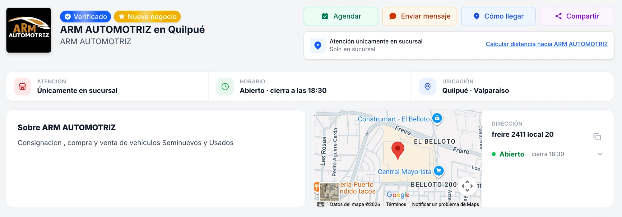 ARM Automotriz en Quilpué, perfil verificado en Portal Motores